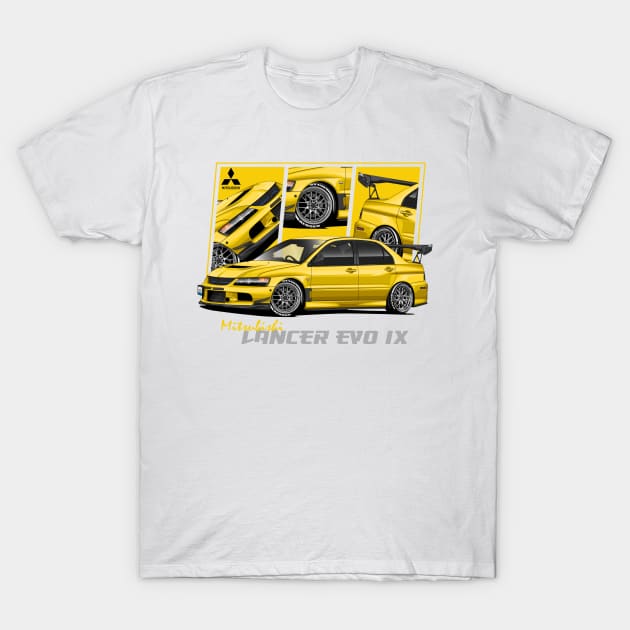 Mitsubishi Lancer Evolution EVO Yellow 9, JDM T-Shirt by T-JD